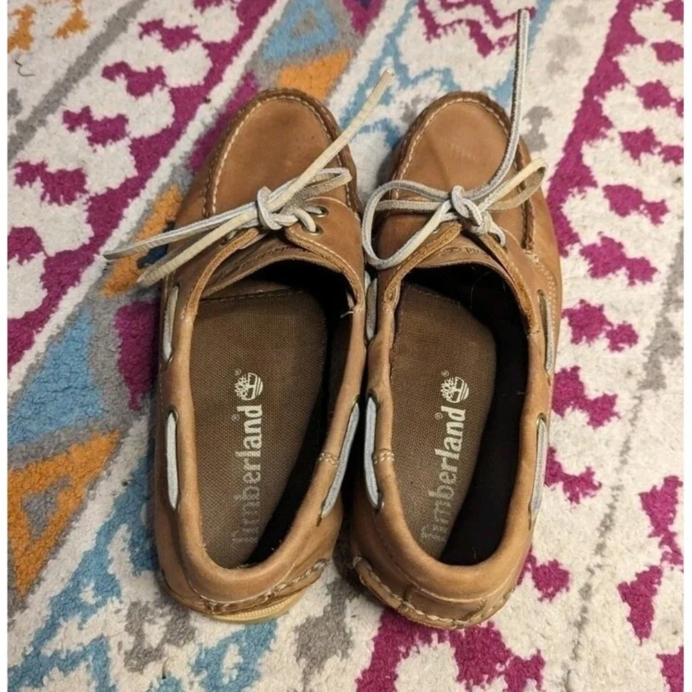 Coastal Preppy Leather Boat Shoes Men's 8.5 Brown Timberland Moc Toe